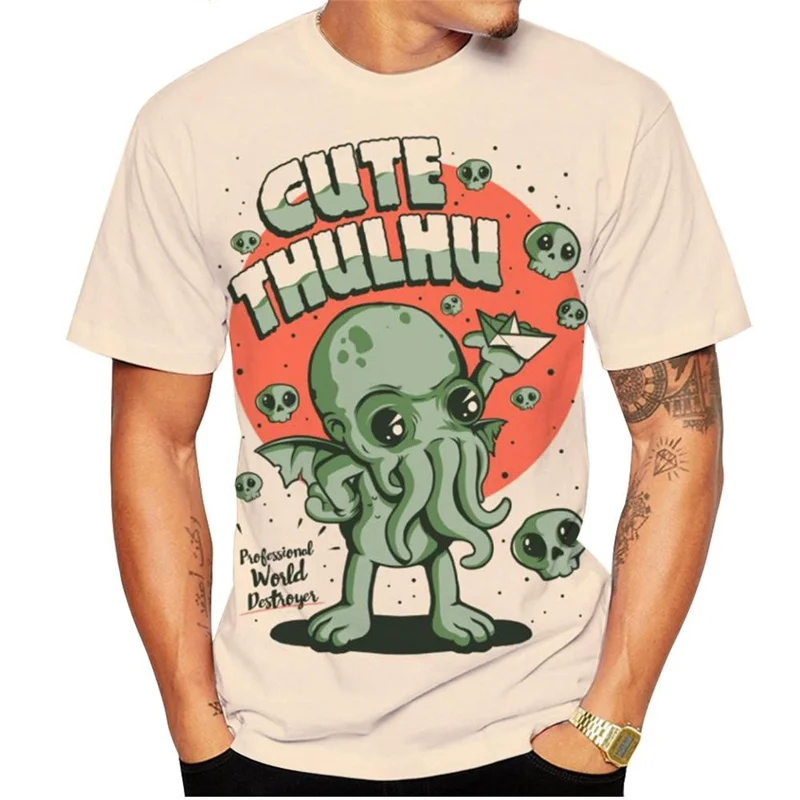 3D Printing Cthulhu Men\'s T Shirt For Men Summer Casual Loose Oversized T-shirt Fashion Comfortable Top Round Neck Tops Tees