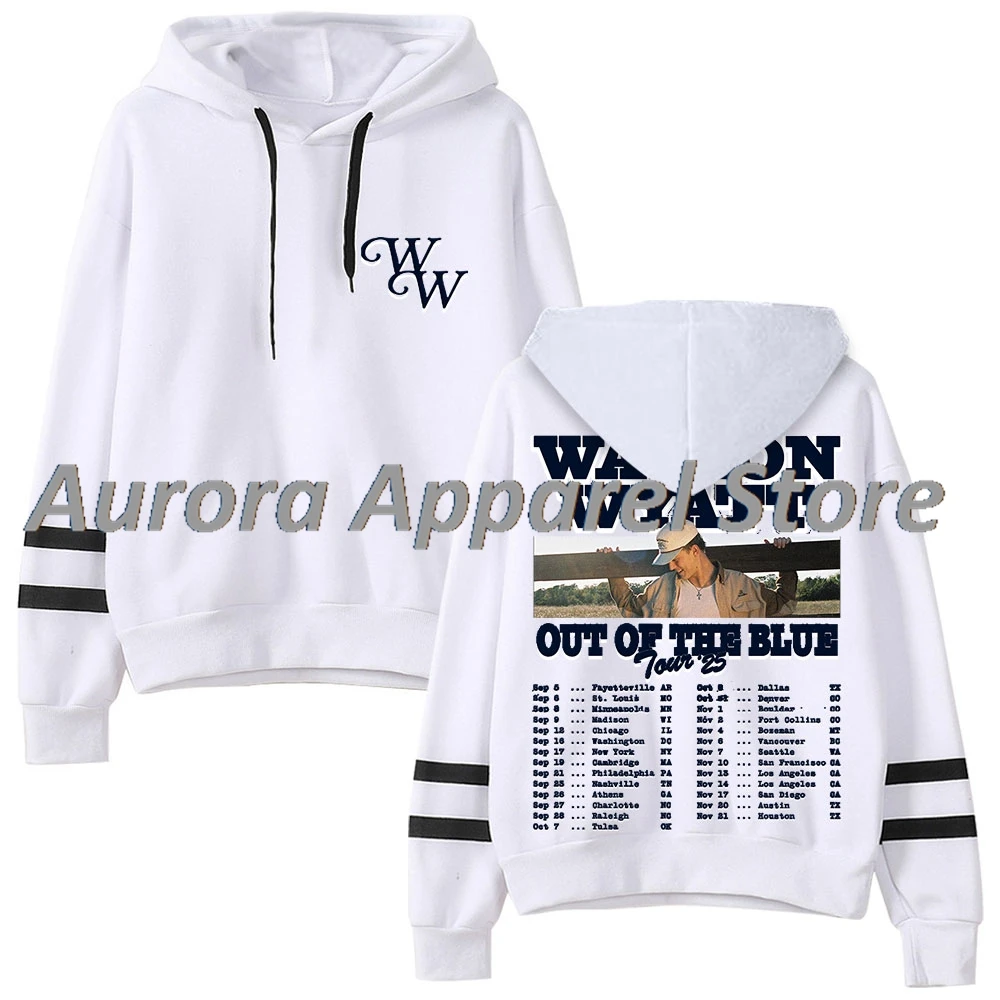 سترة Waylon Wyatt Out Of The Blue Tour ذات قلنسوة بدون جيوب وقضبان متوازية وأكمام ملابس الشارع