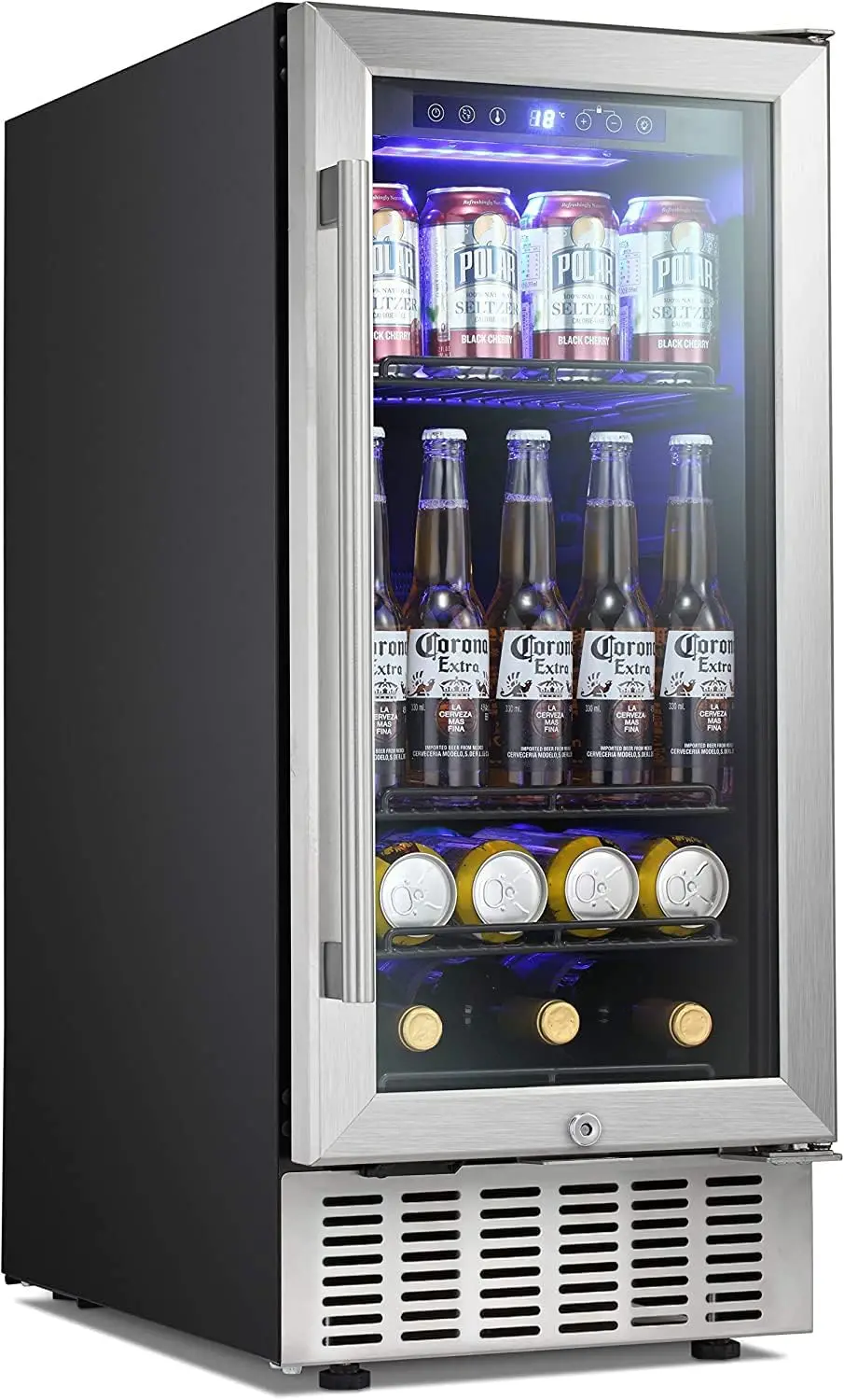 15 Inch Beverage Refrigerator Under Counter Built-in Wine Cooler Mini Fridge Clear Glass Door Digital Memory Temp