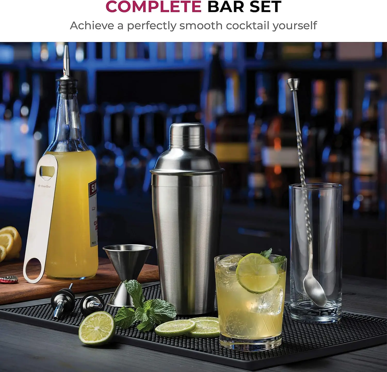 FineDine 7-Piece Cocktail Shaker Set - Bar Tools - Stainless Steel Bartender Kit, with All Bar Accessories, Cocktail