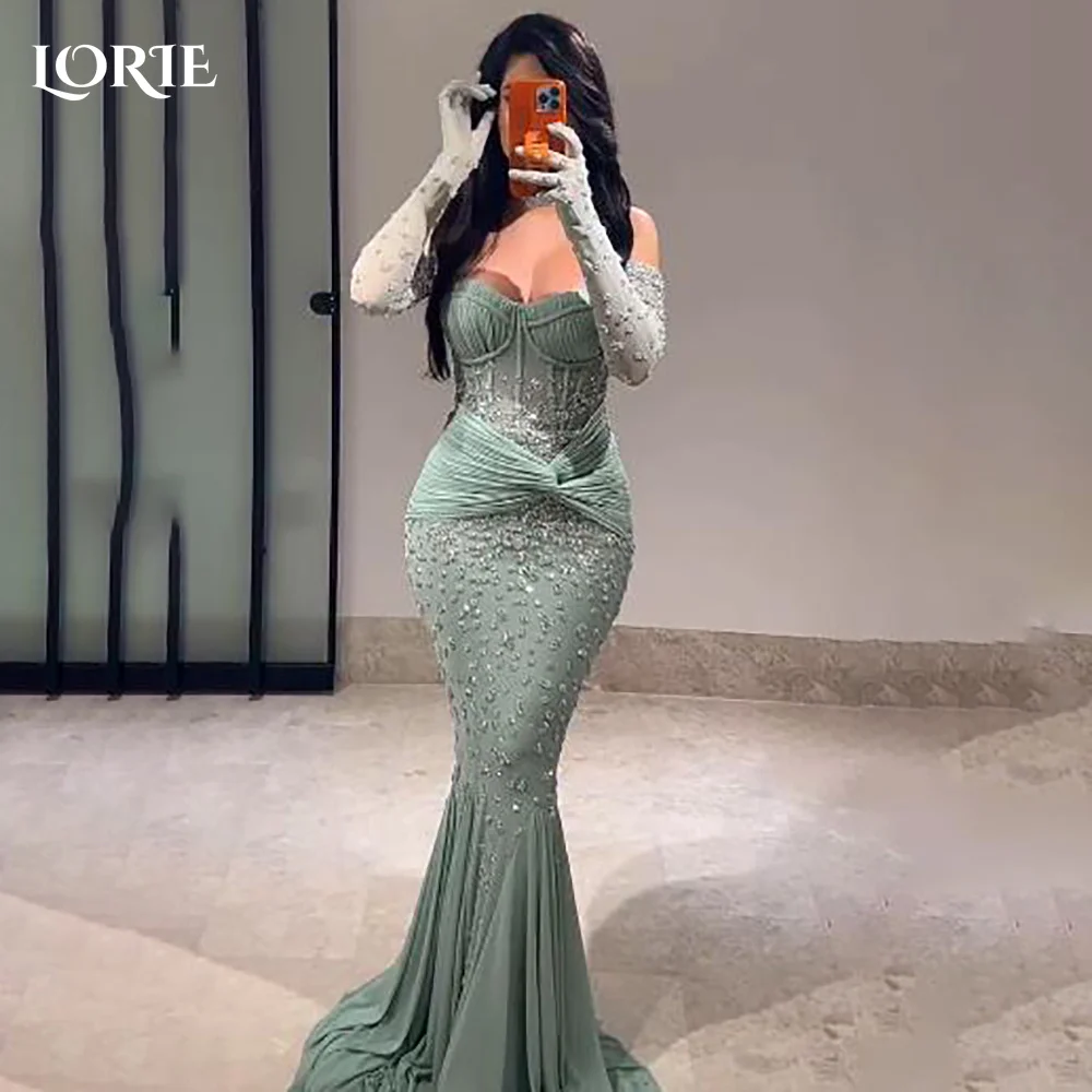 LORIE Mermaid Evening Dress Chiffon Beaded Saudi Arabia Prom Party Dress Sweetheart Backless Customized Cocktail Dress No Gloves