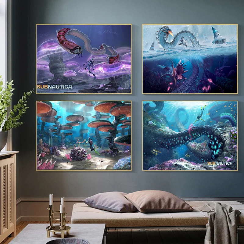 Klassisches Spiel Subnautica: Erkunden Sie die Unterwasserwelt, riesiges Monster-Poster, Diamantgemälde, Druck, Wandbilder, Kinderzimmer-Dekoration