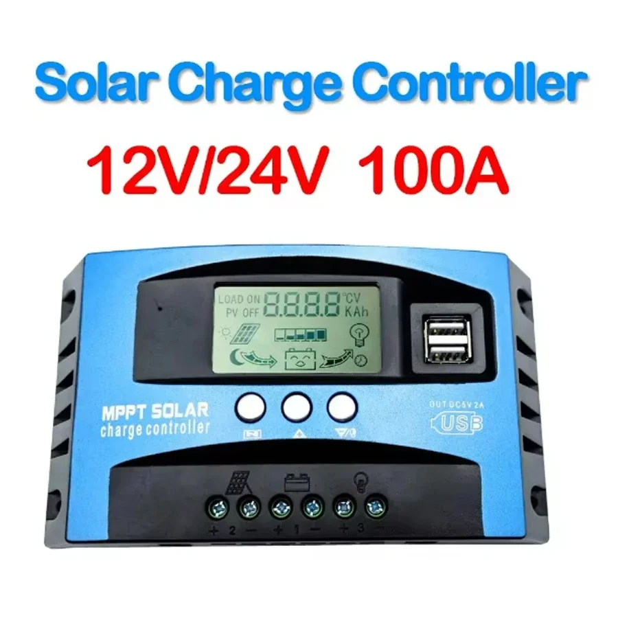 Solar Controller 12V/24V 100A 80A 50A 30A Solar Regulator PWM Battery Charger LCD Display Dual USB 5V Output