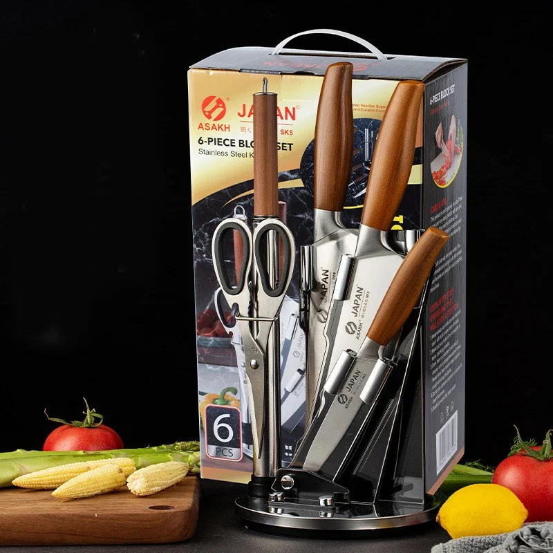 

6pcs Stainless Steel Kitchen Knives Set Household Kitchen Slicing Knife Chef Knife Kitchen Scissors Fruit Knife