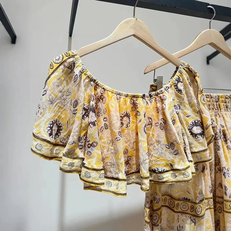 

Пляжный комплект с цветочным принтом: платье-макси на одно плечо и юбка, летний модный ансамбль 2024, элегантная повседневная женская одежда