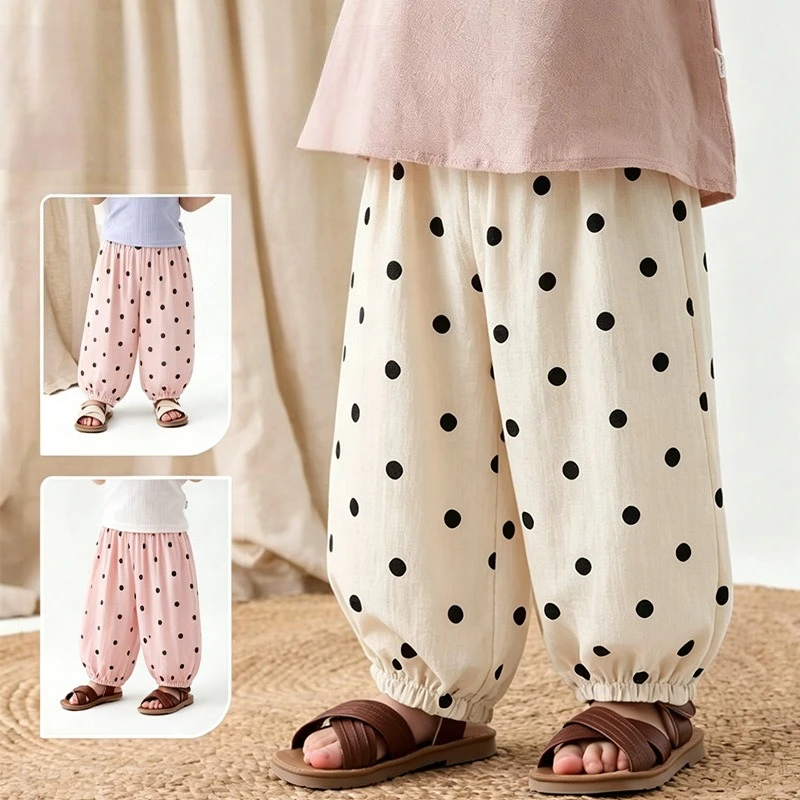 Boys' and girls' summer thin 2026 polka dot lantern pants baby summer mosquito proof pants