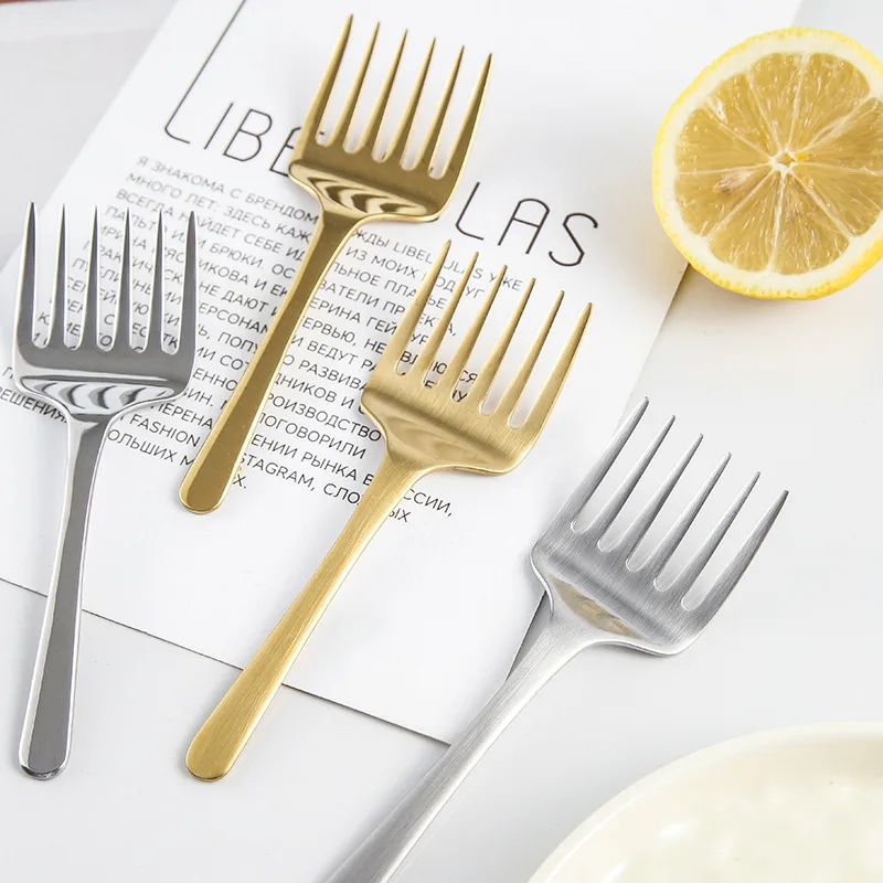 304 Stainless Steel Fruit Fork  6-tooth Dessert Forks Gold Tableware Kitchen Salad Western Food Cutlery Restaurant Utensils