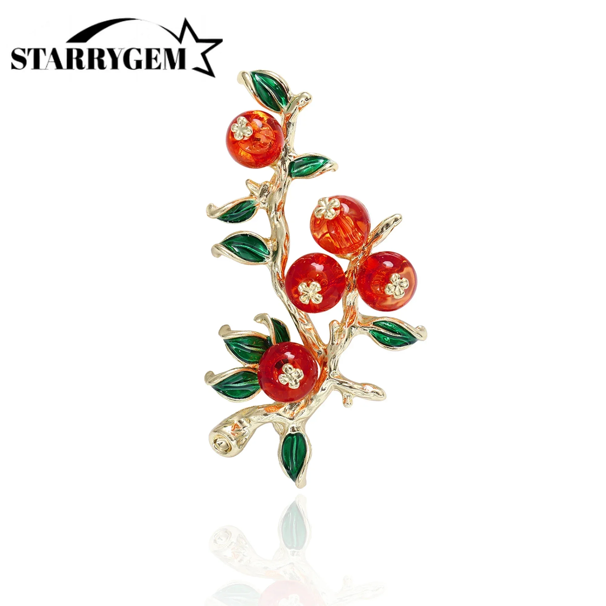 Enamel Persimmon Brooches for Women Unisex Plant Pins Office Party Friend Gifts Jewelry Accessories