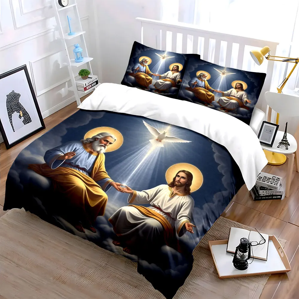 Father and Son with Radiant Dove Print Bedding Set 1 Duvet Cover 2 Pillowcases for Adult and Children Luxury Gift Full Size