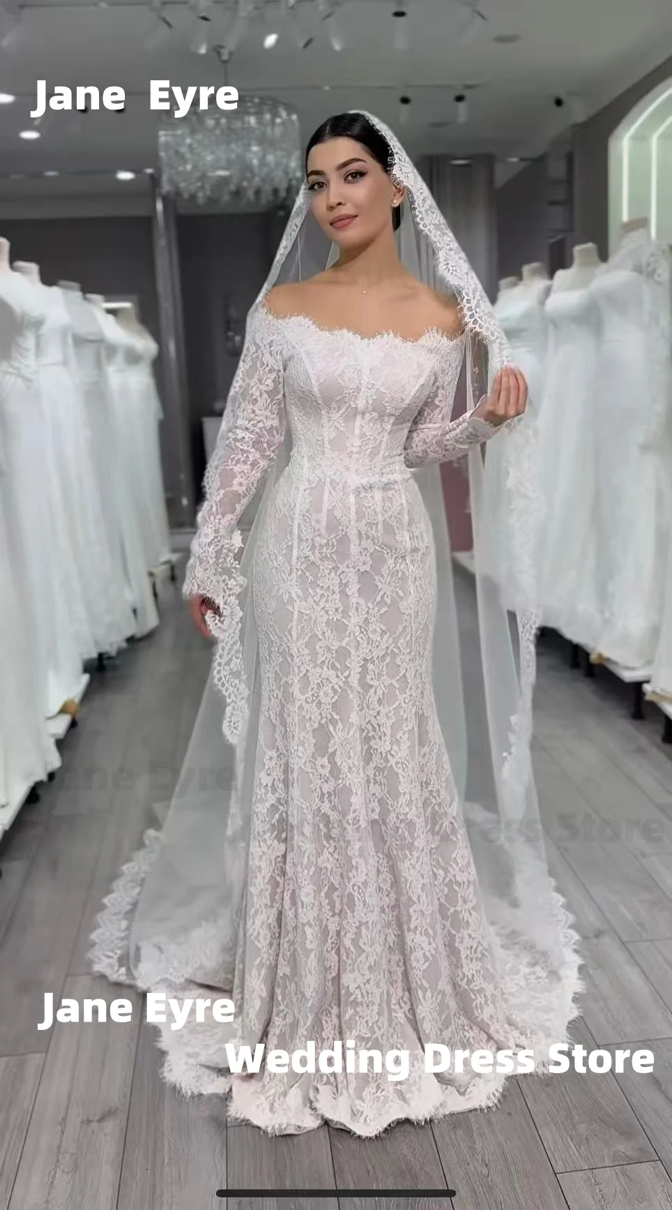 

Jane Eyre Customized mermaid wedding dresses Long-sleeved lace Bridal Gown vestidos de novia amanda novias official