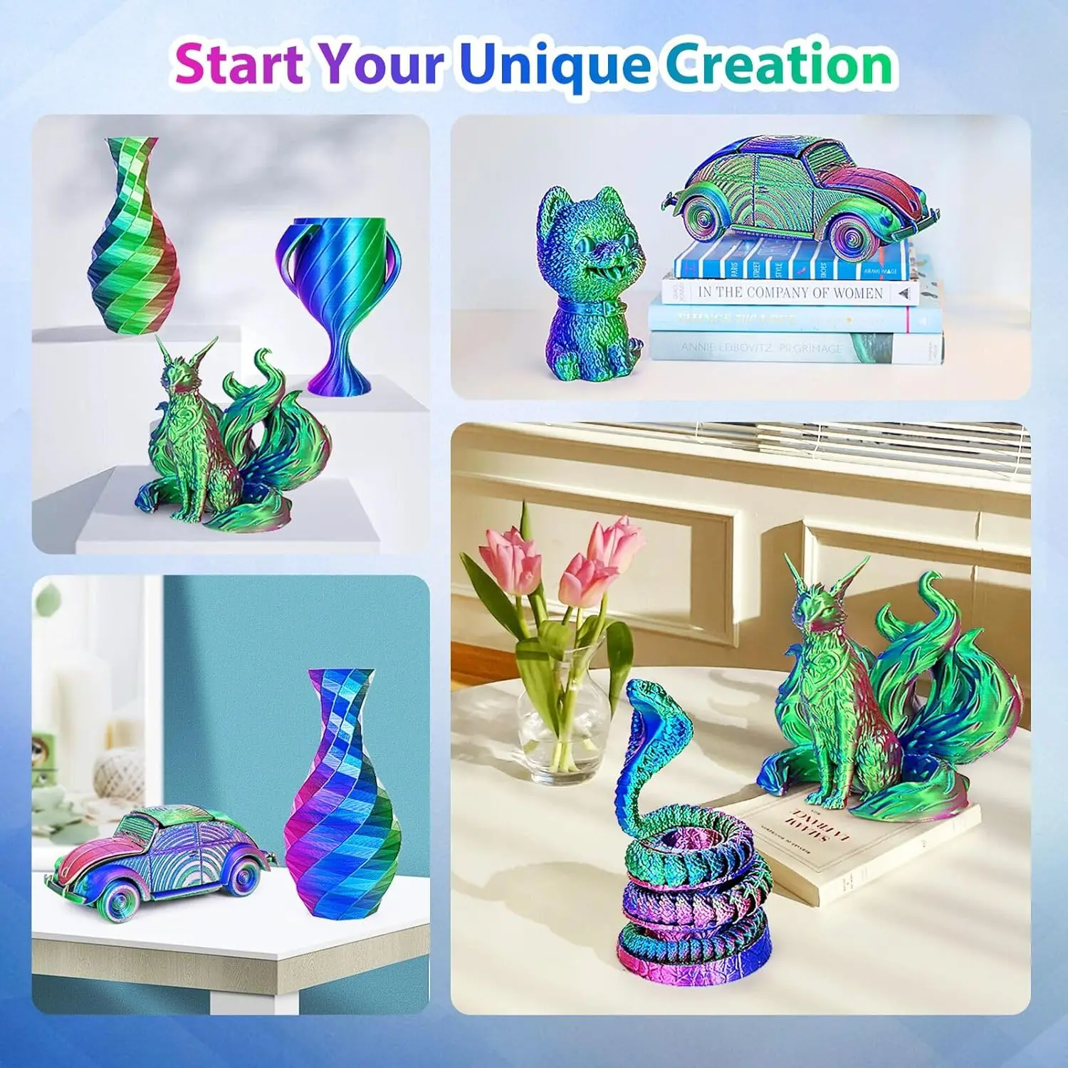 خيط PLA حريري 250جم 1.75مم - 3 ألوان في 1، لامع، متوافق مع طابعات 3D FDM