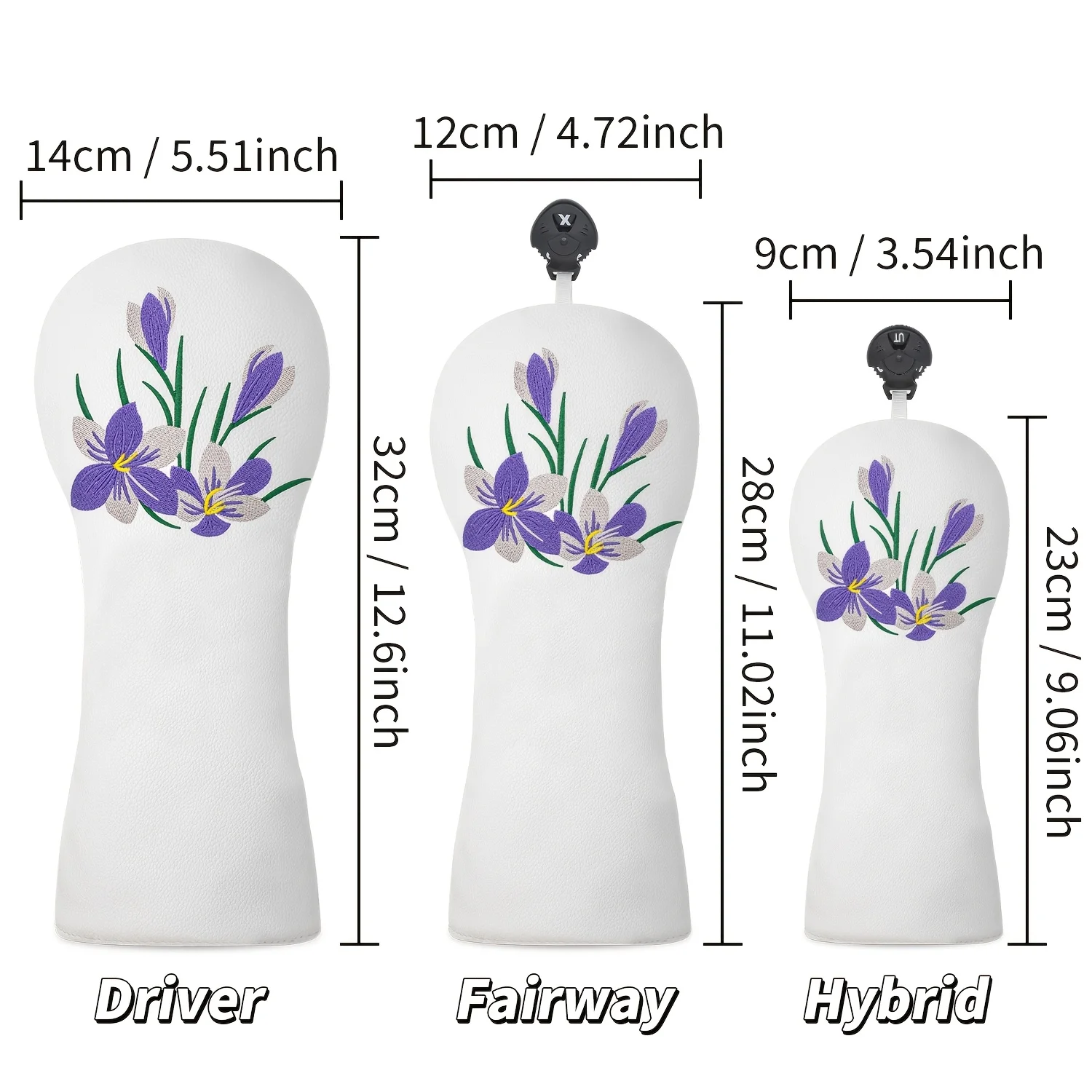 1pc/3pcs Driver, Fairway, Hybrids Headcover - Purple Flowers Design Style Golf Club Cover Suitable for Male and Female view 6