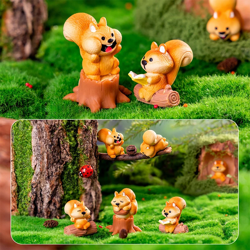 Cute Cartoon Squirrel Figurine Car Ornaments Kawaii Animal Doll Model Micro Landscape Decoration Miniature Fairy Garden Decor