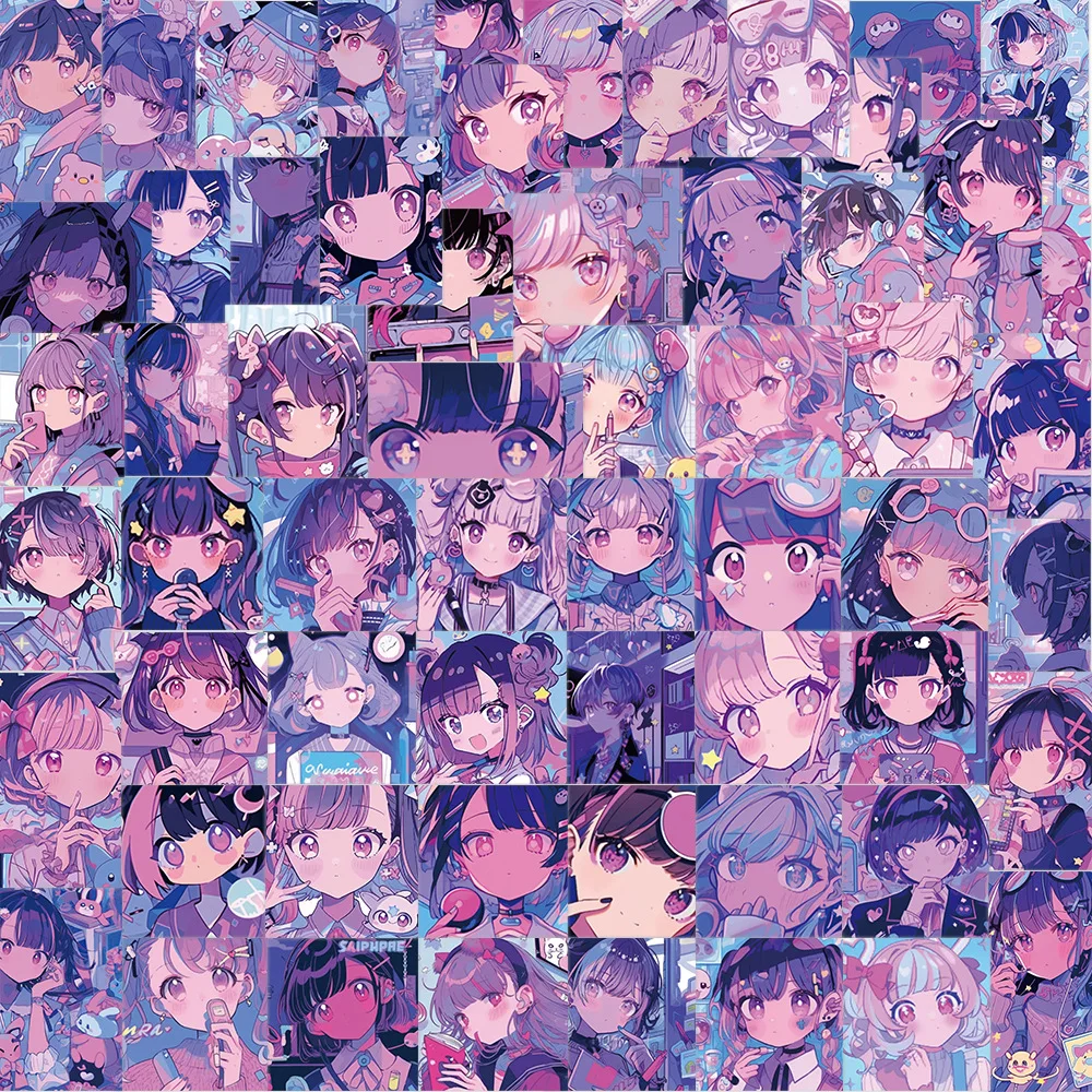 

61Pcs Cartoon Style Purple Beautiful Girl Series Graffiti Stickers For Helmet Desktop Wall Decoration DIY Stickers