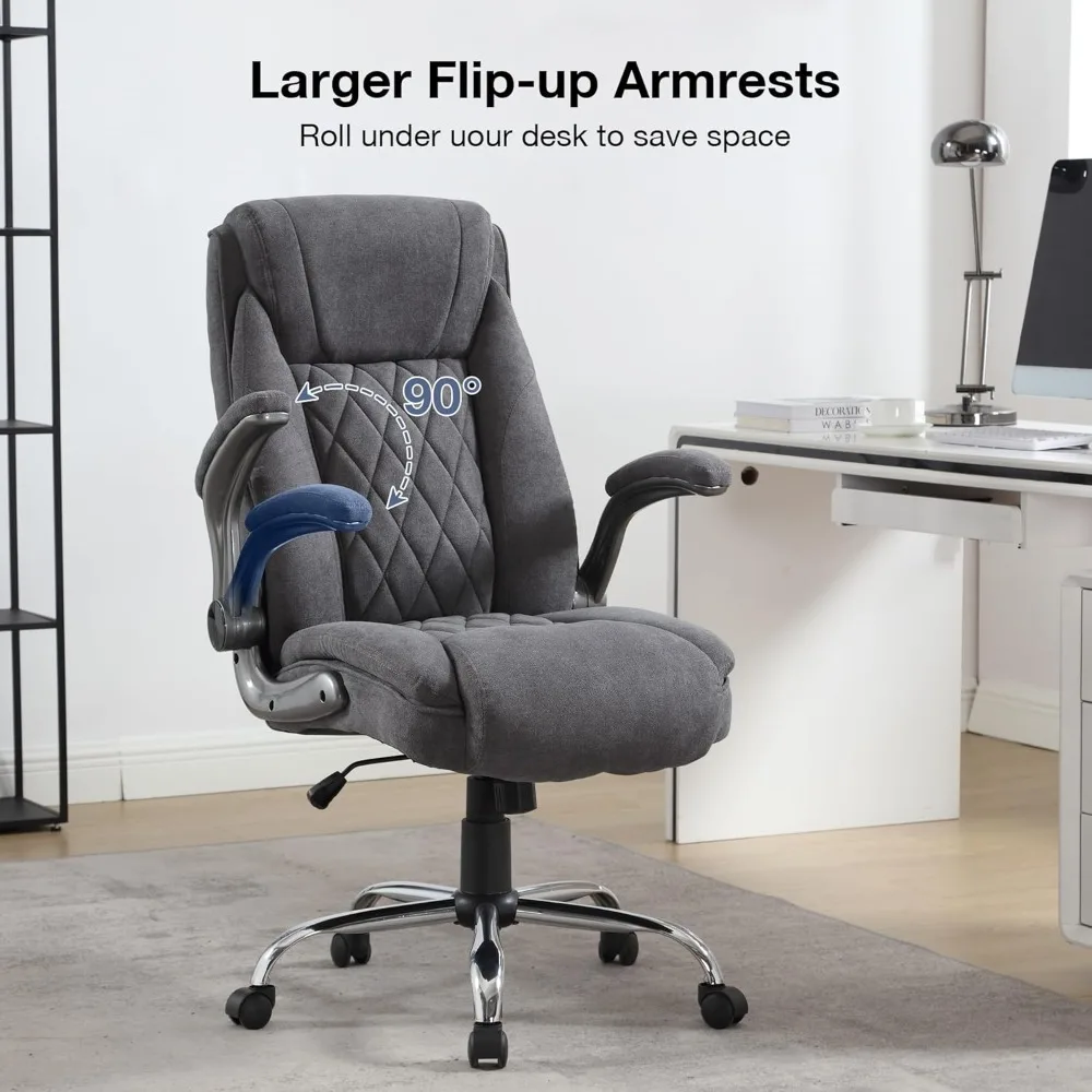 

Fabric Office Chair 400lbs High Back Executive Computer Desk Chair with Flip Up Armrest, Breathable Fabric Adjustable Height