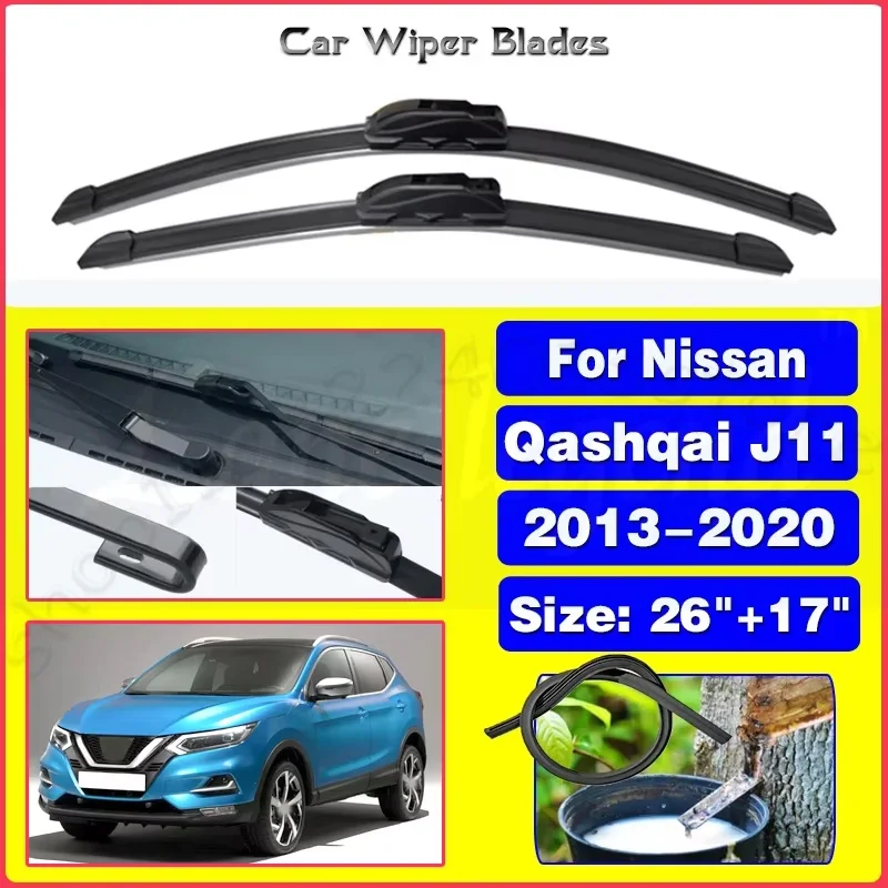 

For Nissan Qashqai J11 2013 2014 2015 2016 2017 2018 2019 2020 Front Wiper Blades Brushes Cutter Accessories U J Hook 26"+17"