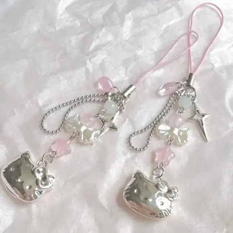헬로 키티 핸드폰 로프 체인 Sanrio 애니메이션 펜던트 수제 비즈 스트랜드 초커 팔찌 매달려 DIY 쥬얼리 액세서리 장난감