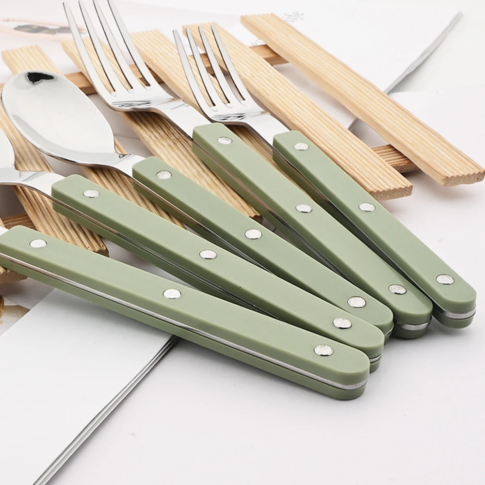 ABS Handle Rivets Decoration Cutlery Set Stainless Steels Dinner Set Green Fork Knife Spoon Western Dinnerware Kitchen Flatware