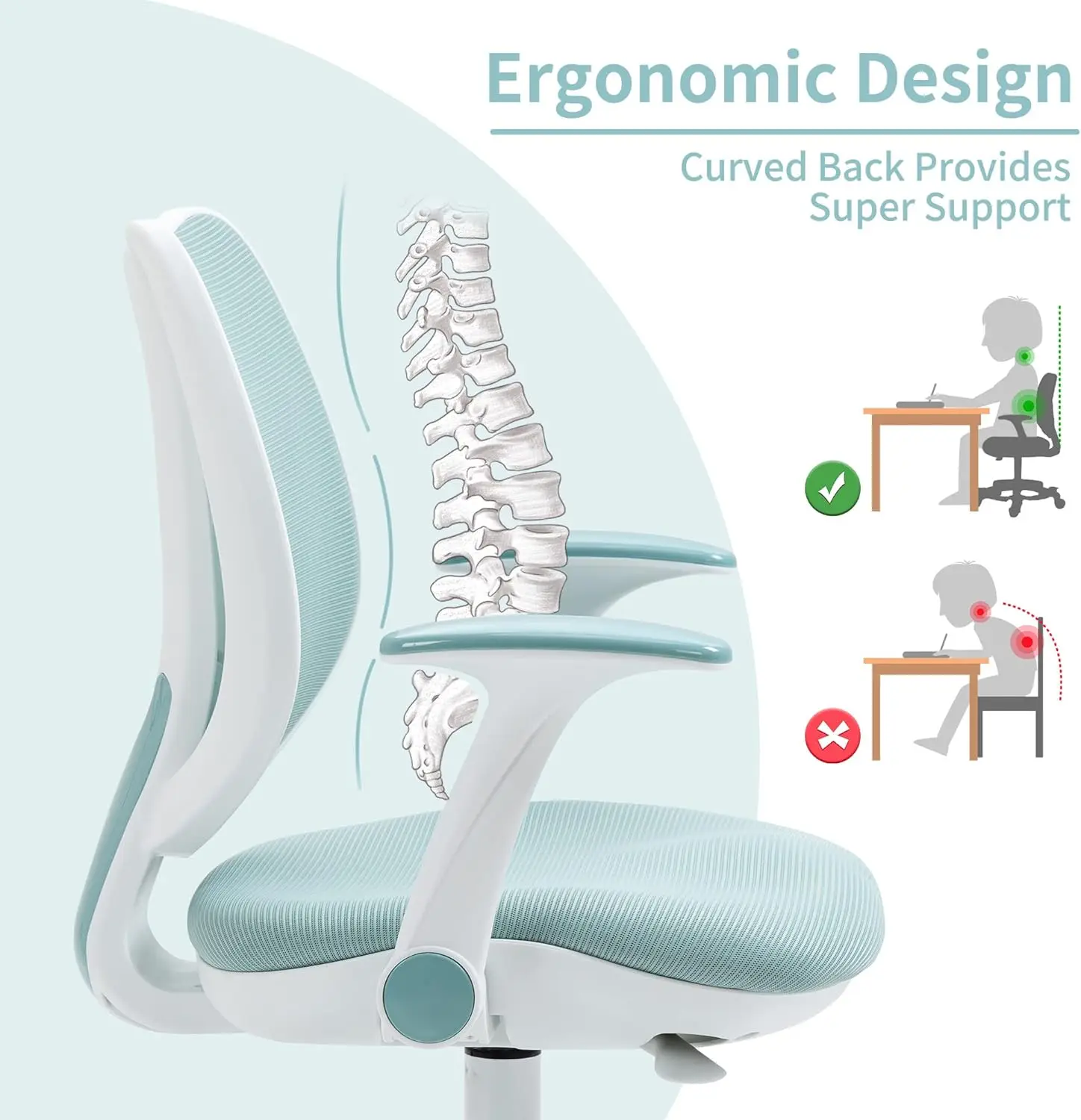 Computerstühle mit Armlehne und Fußstütze für Jungen und Mädchen. Niedlicher, ergonomischer Netzstuhl mit verstellbarer Höhe