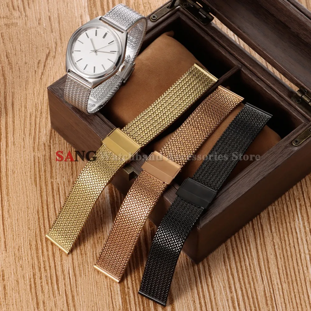 16mm 18mm 20mm Faltschnallen-Mesh-Uhrenarmband Edelstahl-Uhrenarmbänder Smartwatch Modisches Armband Metall Wasserdichtes Handgelenkband – Detail 15