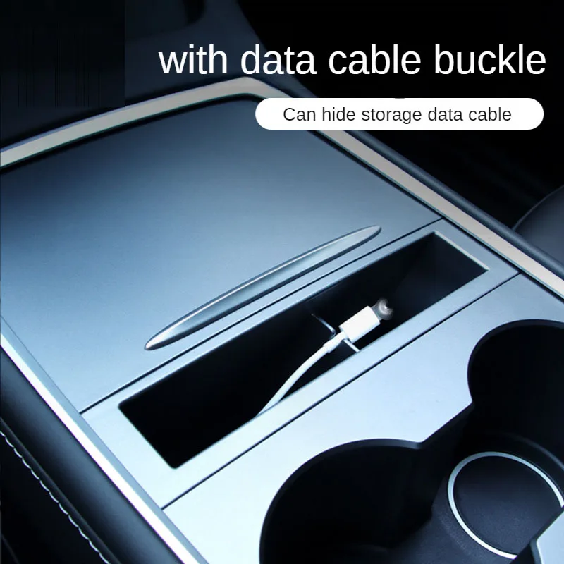 Untuk Tesla Model Y 3 2023 Aksesori Interior Kotak Penyimpanan Sandaran Tangan Konsol Tengah Kartu Kunci Telepon Casing Organiser Kabel Pengisi Daya