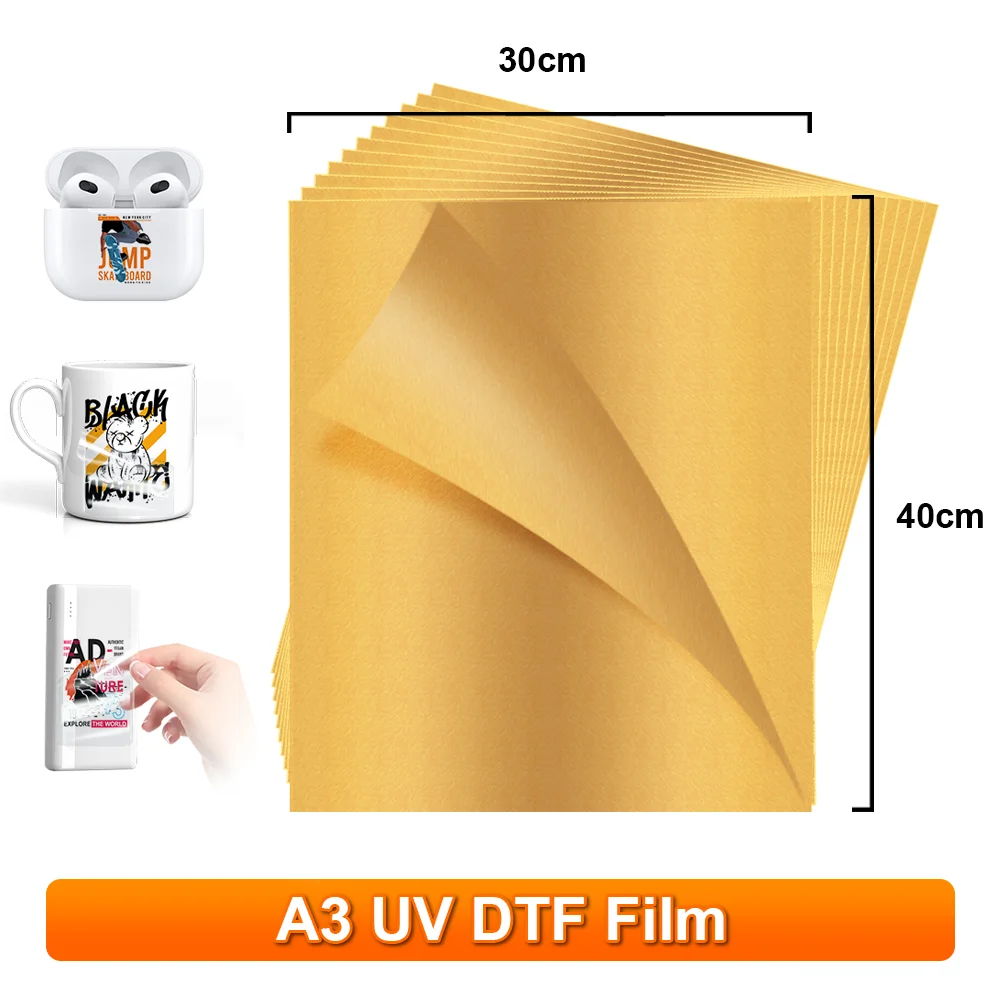 Pegatina de transferencia de película A3 UV DTF, impresora UV DTF, impresión directa A una película A plástico, Metal, acrílico, vidrio, cuero,