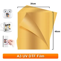 Pegatina de transferencia de película A3 UV DTF, impresora UV DTF, impresión directa A una película A plástico, Metal, acrílico, vidrio, cuero, lámina de película UV DTF