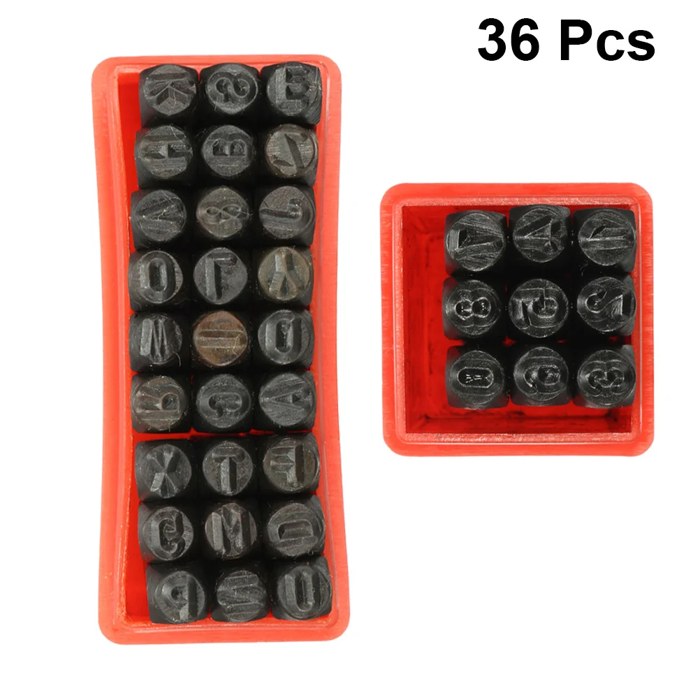 

Steel Punch Tool 36pcs Letters Numbers Stamp Set for Craft Printing DIY Wood Handle Alphabet Kit