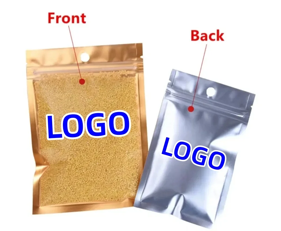 

100pcs One Side Clear Gold Foil Ziplock Bags - Clear Window Resealable Pouches for Coffee, Cosmetics & Office Supplies