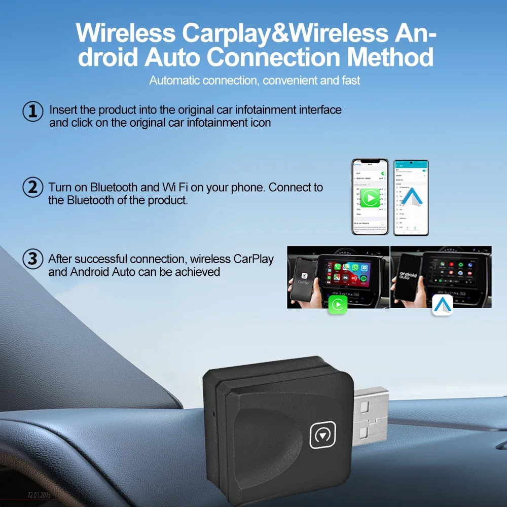 Kebidumei-adaptador inalámbrico CarPlay y Android Auto 2 en 1, con cable a inalámbrico, Dongle USB inteligente, conector Dual USB y tipo C, conexión rápida