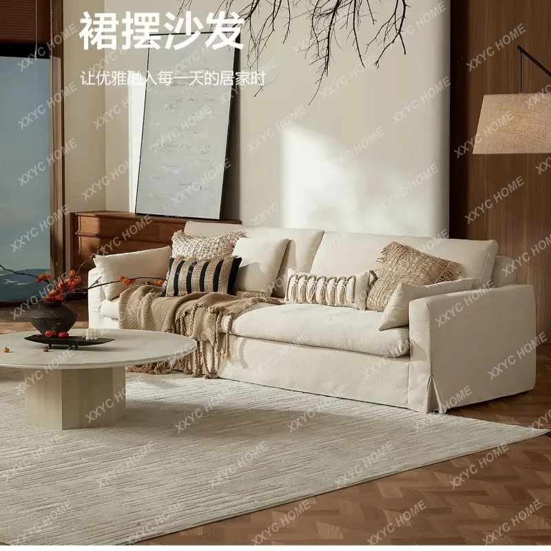 Fabric cloud sofa cotton and linen living room cream wabi sand wind removable and washable module combination