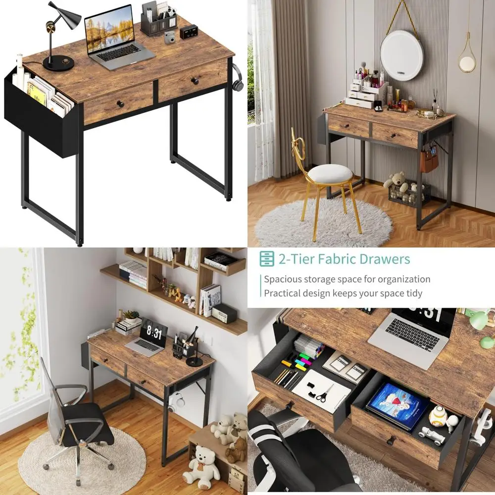 

Компактный стол для домашнего офиса 31 с ящиками для хранения и тканевой сумкой для письма в спальне