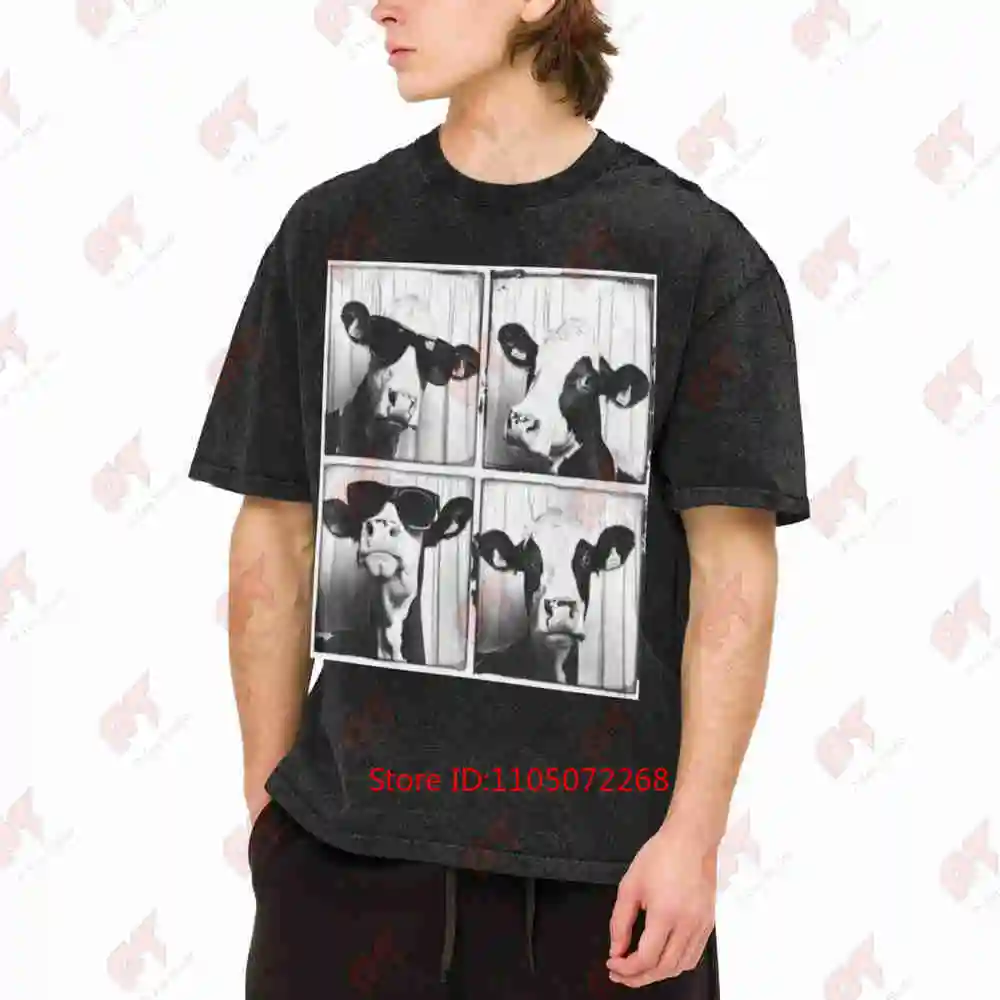 Funny Cow With Glasses Farm Animal Vintage Washed Tee Pure Cotton T-Shirt