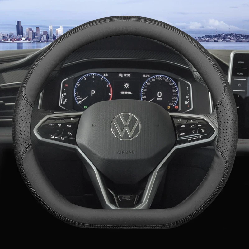 High Leather O D Type Car Steering Wheel Cover Wrap for Volkswagen VW Viloran Teramont Tiguan BORA Polo Anti Slip Breathable