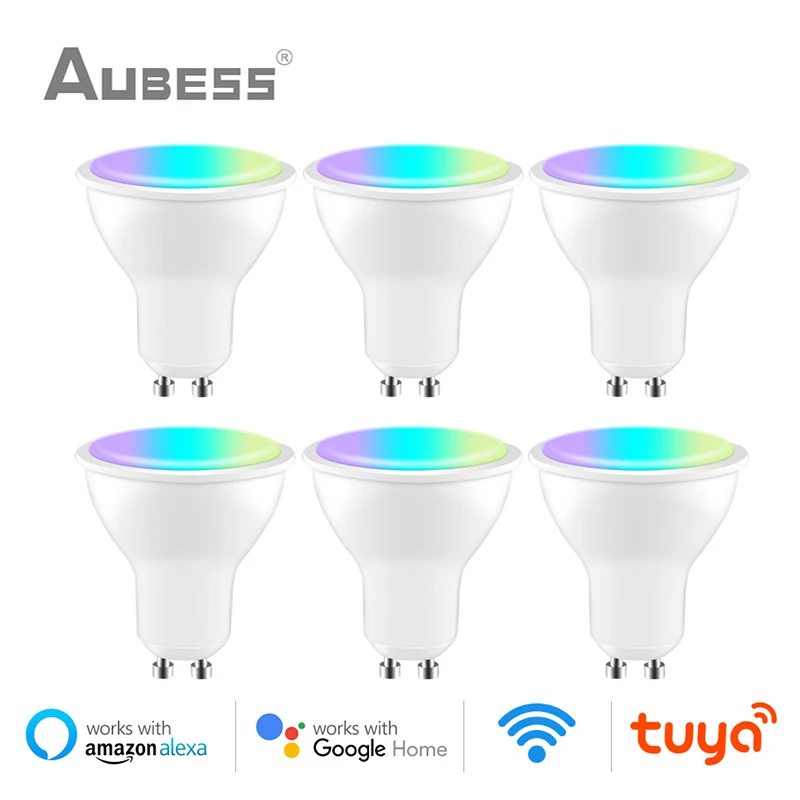 

Aubess Tuya GU10 WiFi Smart Light LED Bulbs RGBCW 5W Dimmable Lamps Works With Smart Life App Voice Control Alexa Google Home