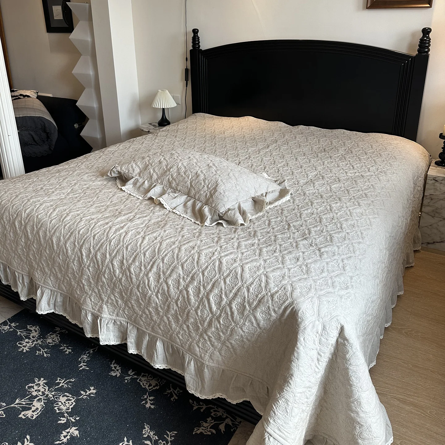 

French Linen Quilted Coverlet Set of 3 Pieces, Luxury Solid Color Bedspread & Quilt, All Season Cotton Linen Bed Cover