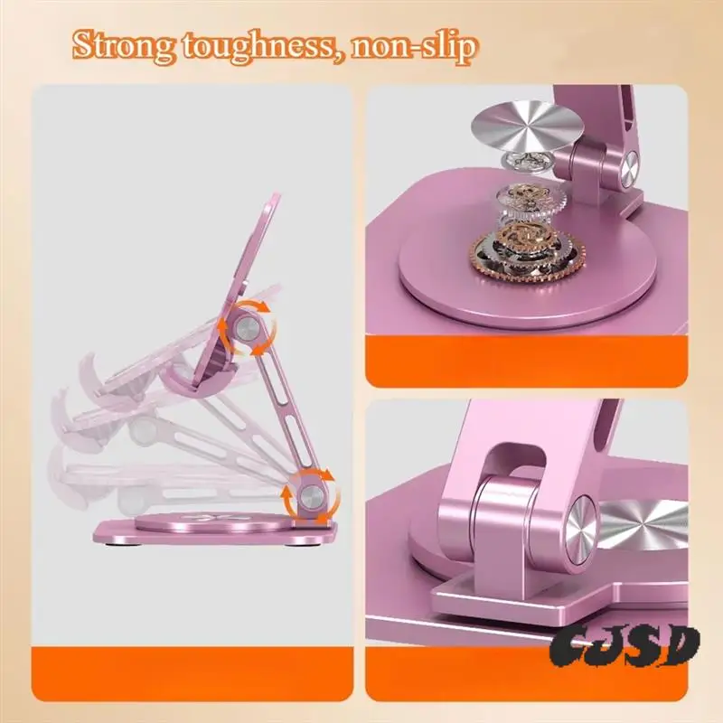 CJSD-Desk Phone Stand In Aluminum With Butterfly Folding Mechanism, 360 Degree Adjustable For Tablets And Smartphones Under 8 In