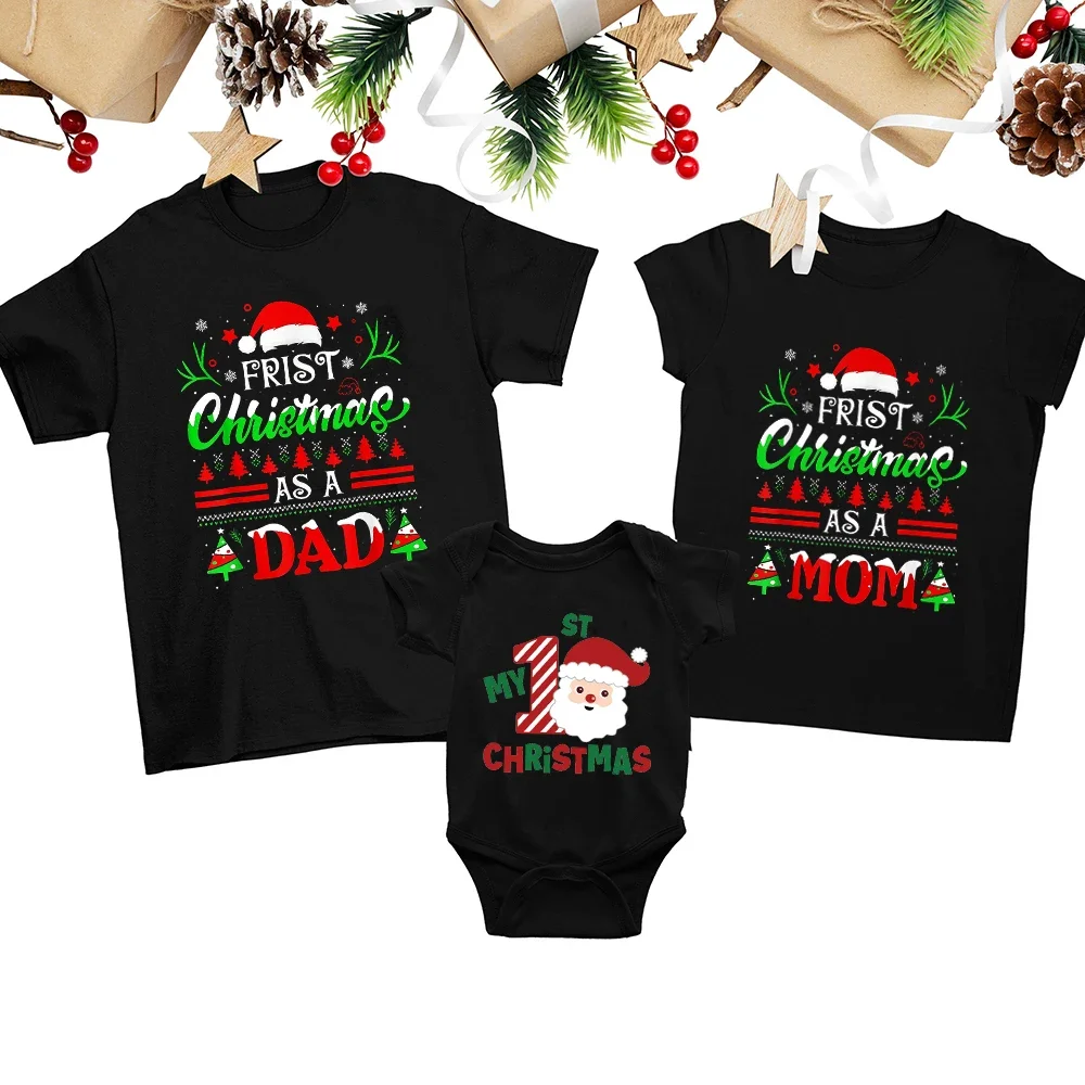 First Christmas Family Shirts Cloth First Christmas As Dad/ Mom Baby 1st Xmas Family Look Holiday Match Tshirts  Xmas Gift