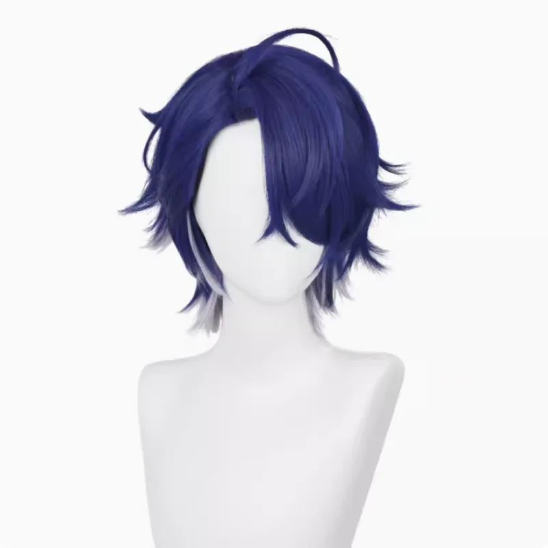 Game Honkai: Star Rail Sampo Koski Cosplay Wig Dark Blue Mixed Silver Short Hair Heat Resistant Synthetic Halloween Party Props