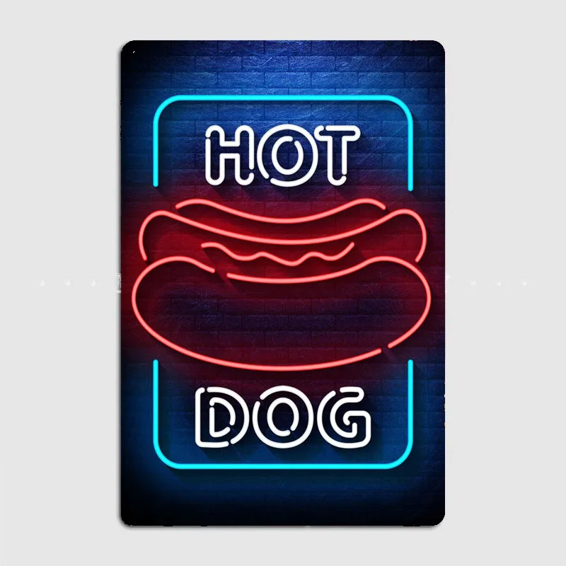 Hot Dog Neon Food LED Sign Metal Plaque Poster Custom Garage Club Wall Pub Plaque Tin Sign Poster Vintage Home Room Decor