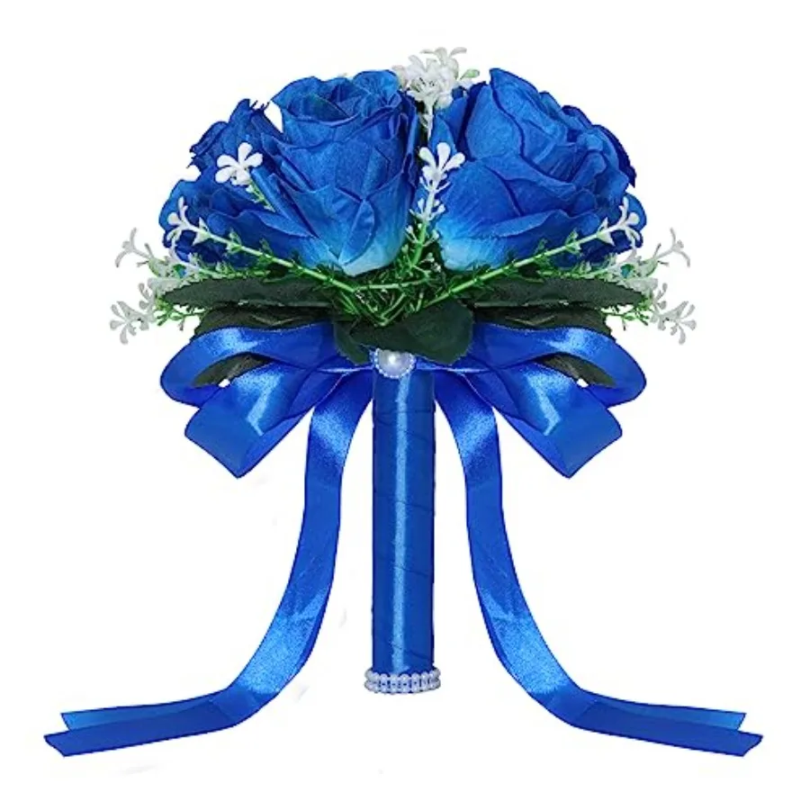 

Wedding Bouquets for Bride, Small Bridal Flower for Bridesmaid, Artificial Blue Toss Rose