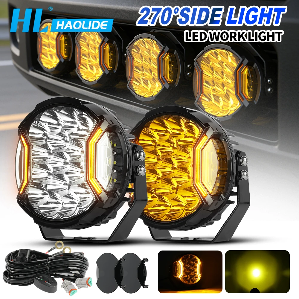 HAOLIDE 172W 5 Inch LED Light Pods Double Side Shooter Work Lamp Amber DRL for Truck Pickup 4x4 UTV ATV off-road use IP68 12-36V