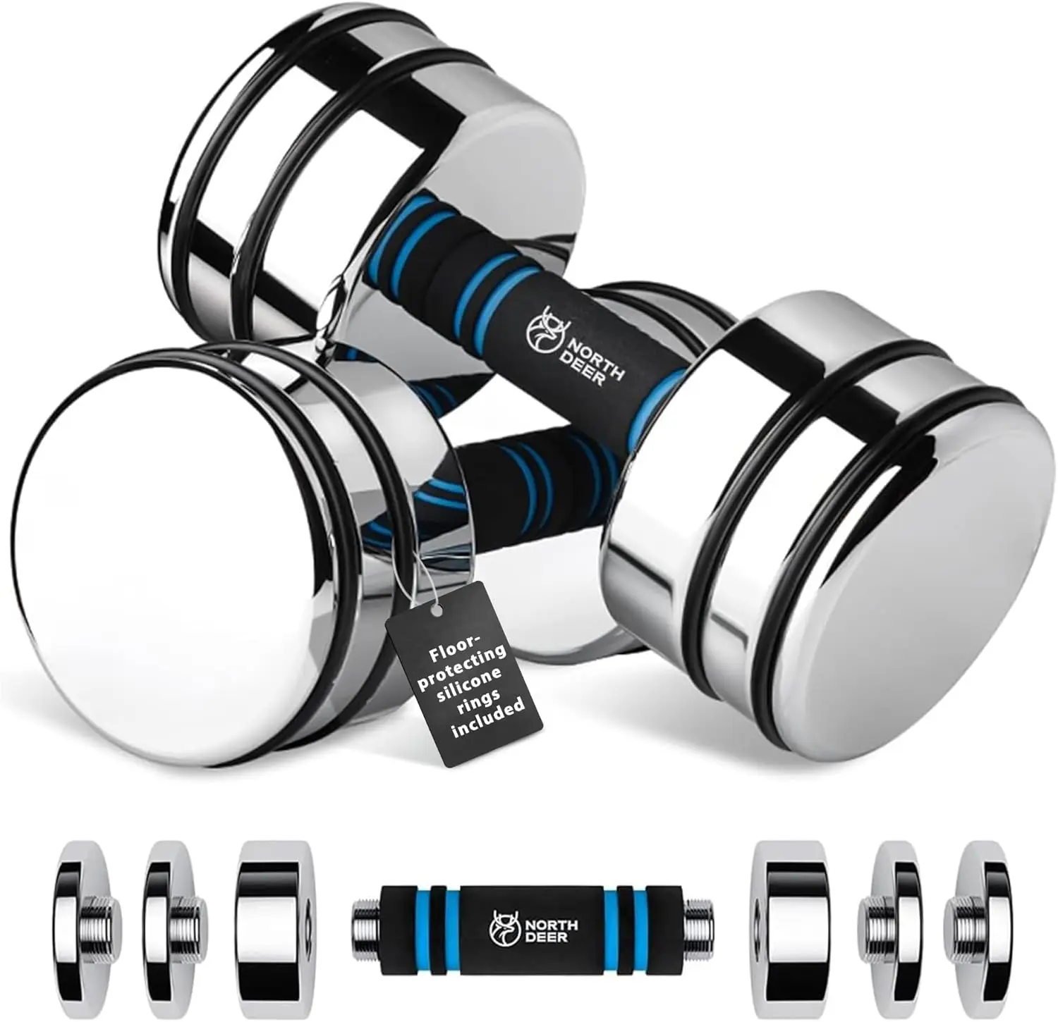 

Steel Dumbbells Ultracompact & Adjustable Chrome Dumbbell with Foam Handles 5lb 10lb 15lb 20lb 30lb 50lb Home Gym Workout (Choic