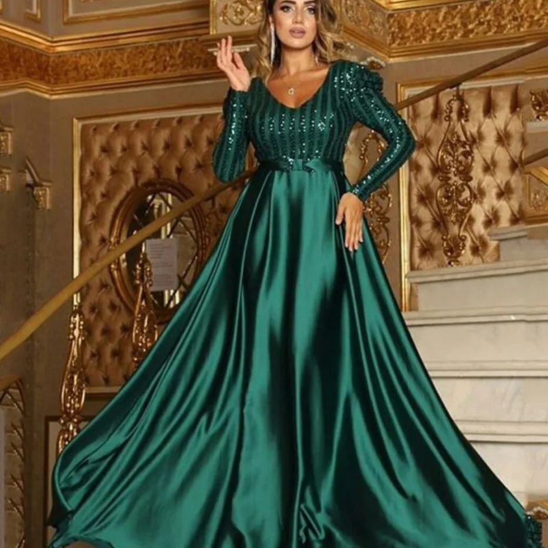 Vestido de Abayat musulmán para mujer, vestido largo, escote en V profundo, columpio grande, abayas sexis para banquete, vestido de noche, Europa y