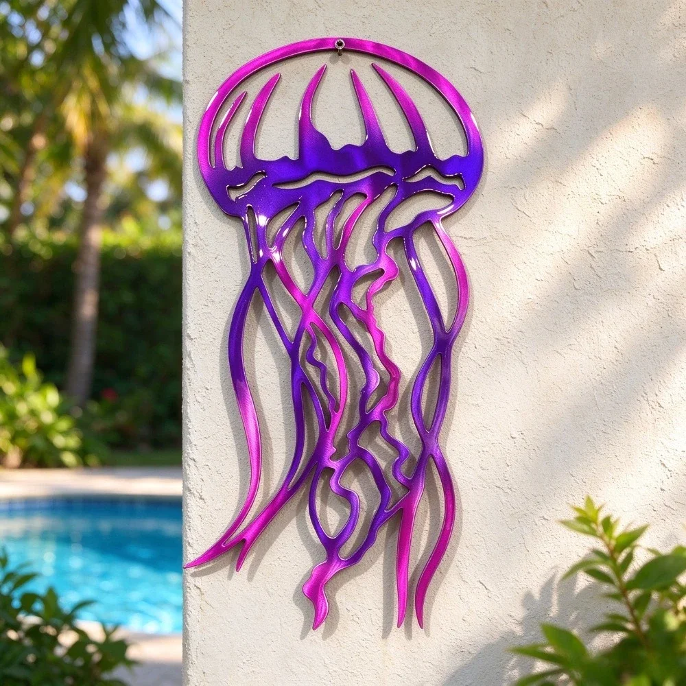 CIFBUY 1pc Purple Jellyfish Ocean Metal Wall Art 2D Flat Silhouette, Laser Cut, Powder-Coated, Waterproof Rustproof, Indoor
