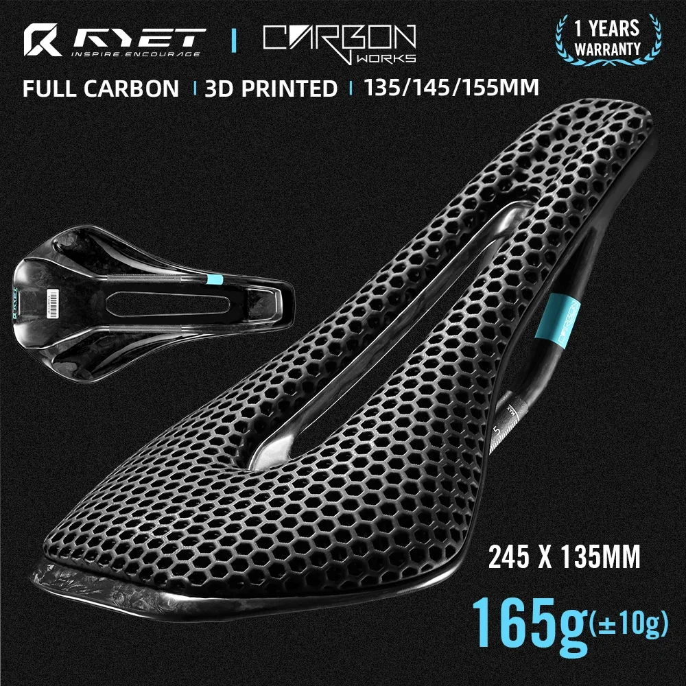 RYET 3D Printed Full Carbon Bicycle Saddle 245*135/145/155mm Bike Saddle for MTB Gravel Road Seat Cushion Cycling Accessories