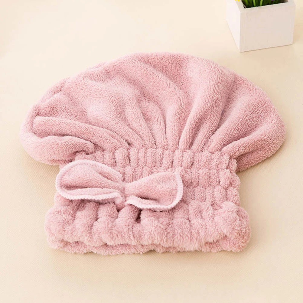 

2Pcs HairDryingCap SoftBrightColor Bowknot Absorbent FastDrying CoralFleece ShowerBathing DailyUse Gym Journey