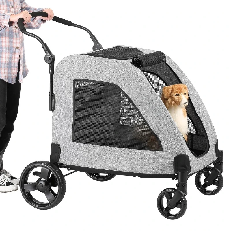 Large Dog Stroller Adjustable Handles,Lightweight Folding All-Terrain 4 Wheel 2 Medium Dogs,Dual Entry Safety Capacity 160 lbs