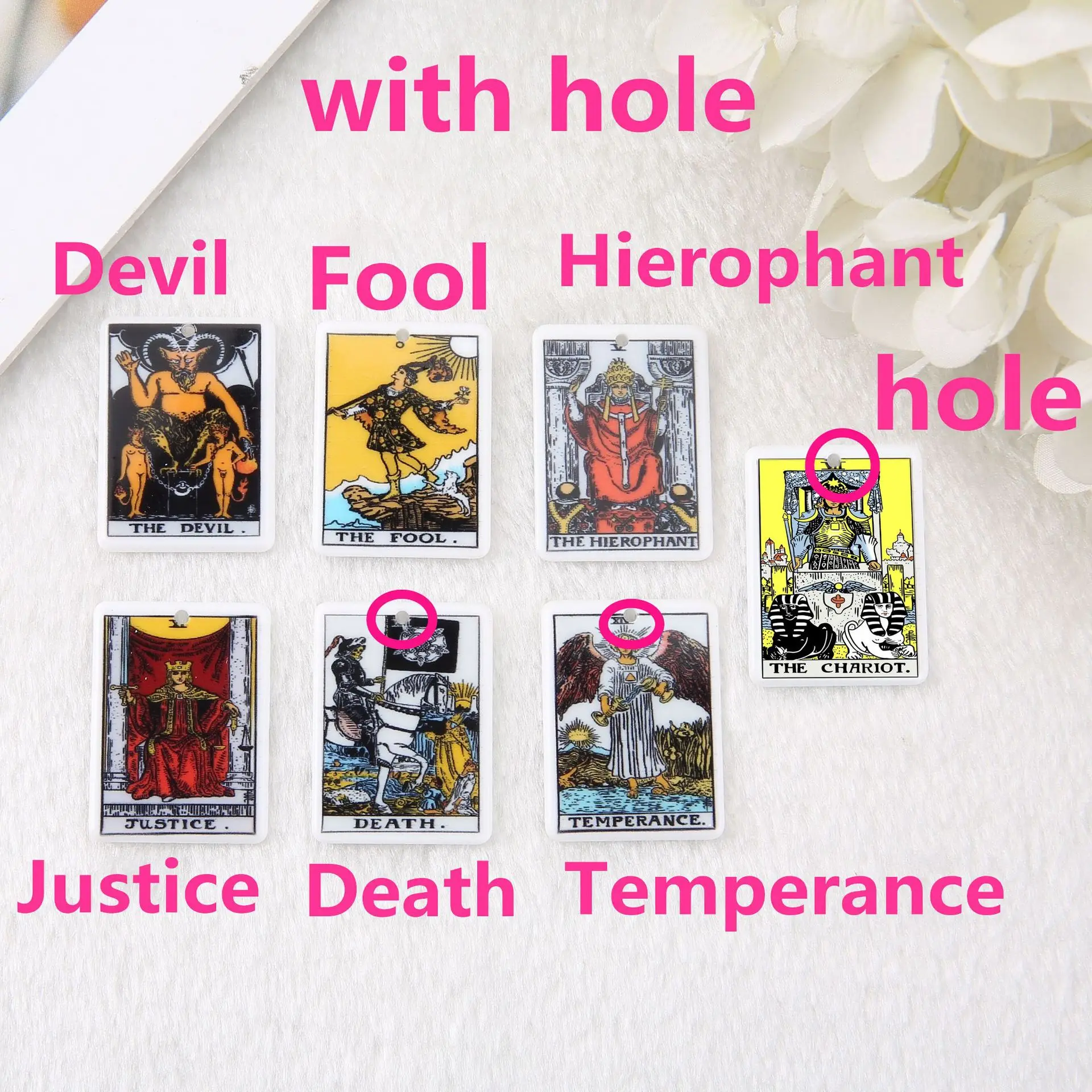 Tarot Cards The Fool Acrylic Charms Double Sides Epoxy Devil Tower Justice Charm Pendant DIY Jewelry Crafts Accessories 6PCS