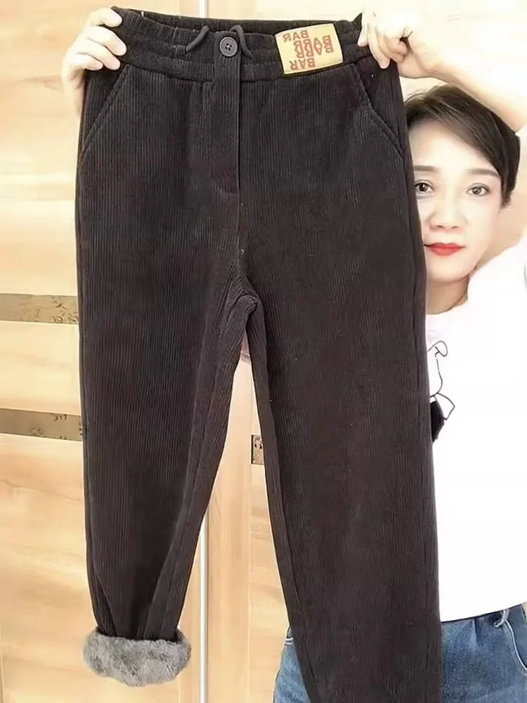 Pantaloni Harlan in velluto a coste da donna Autunno Inverno Thiened Fce Pantaloni casual dimagranti a vita alta Pantaloni lunghi coreani Sle